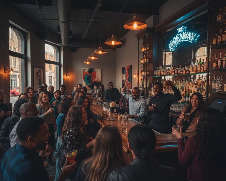 Bar animé avec clients festifs